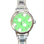 Polka Dots - White on Light Green Round Italian Charm Watch