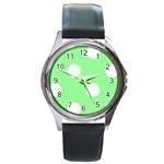 Polka Dots - White on Light Green Round Metal Watch