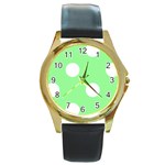 Polka Dots - White on Light Green Round Gold Metal Watch