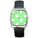 Polka Dots - White on Light Green Square Metal Watch