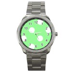 Polka Dots - White on Light Green Sport Metal Watch