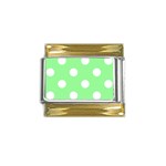 Polka Dots - White on Light Green Gold Trim Italian Charm (9mm)
