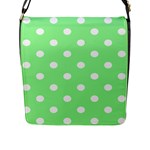 Polka Dots - White on Light Green Flap Closure Messenger Bag (L)