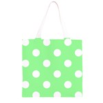Polka Dots - White on Light Green Grocery Light Tote Bag