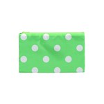Polka Dots - White on Light Green Canvas Cosmetic Bag (XS)