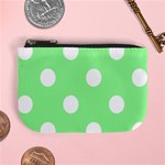 Polka Dots - White on Light Green Mini Coin Purse