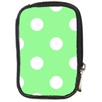 Polka Dots - White on Light Green Compact Camera Leather Case
