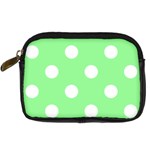 Polka Dots - White on Light Green Digital Camera Leather Case