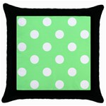 Polka Dots - White on Light Green Throw Pillow Case (Black)