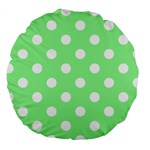 Polka Dots - White on Light Green Large 18  Premium Round Cushion