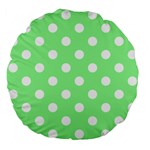 Polka Dots - White on Light Green Large 18  Premium Flano Round Cushion