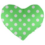 Polka Dots - White on Light Green Large 19  Premium Heart Shape Cushion