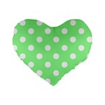 Polka Dots - White on Light Green Standard 16  Premium Heart Shape Cushion