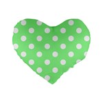 Polka Dots - White on Light Green Standard 16  Premium Flano Heart Shape Cushion