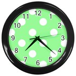 Polka Dots - White on Light Green Wall Clock (Black)