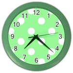 Polka Dots - White on Light Green Color Wall Clock