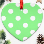 Polka Dots - White on Light Green Heart Ornament (Two Sides)
