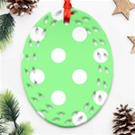 Polka Dots - White on Light Green Oval Filigree Ornament (Two Sides)