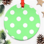 Polka Dots - White on Light Green Ornament (Round)