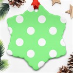 Polka Dots - White on Light Green Snowflake Ornament (Two Sides)