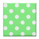 Polka Dots - White on Light Green Tile Coaster