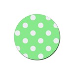 Polka Dots - White on Light Green Rubber Coaster (Round)