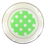 Polka Dots - White on Light Green Porcelain Plate