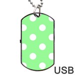Polka Dots - White on Light Green Dog Tag USB Flash (One Side)