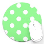 Polka Dots - White on Light Green Round Mousepad