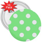 Polka Dots - White on Light Green 3  Button (10 pack)
