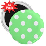 Polka Dots - White on Light Green 3  Magnet (10 pack)