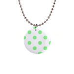 Polka Dots - Light Green on White 1  Button Necklace