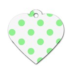 Polka Dots - Light Green on White Dog Tag Heart (One Side)