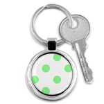 Polka Dots - Light Green on White Key Chain (Round)