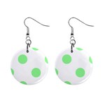 Polka Dots - Light Green on White 1  Button Earrings