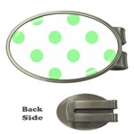Polka Dots - Light Green on White Money Clip (Oval)