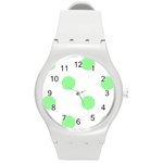 Polka Dots - Light Green on White Round Plastic Sport Watch (M)
