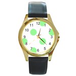 Polka Dots - Light Green on White Round Gold Metal Watch