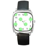 Polka Dots - Light Green on White Square Metal Watch