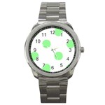 Polka Dots - Light Green on White Sport Metal Watch