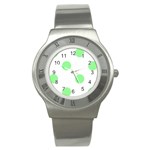 Polka Dots - Light Green on White Stainless Steel Watch