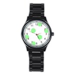 Polka Dots - Light Green on White Stainless Steel Round Watch