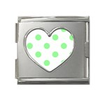 Polka Dots - Light Green on White Mega Link Heart Italian Charm (18mm)
