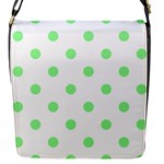 Polka Dots - Light Green on White Flap Closure Messenger Bag (S)