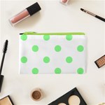 Polka Dots - Light Green on White Canvas Cosmetic Bag (XS)