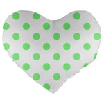 Polka Dots - Light Green on White Large 19  Premium Heart Shape Cushion