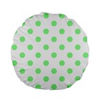 Polka Dots - Light Green on White Standard 15  Premium Flano Round Cushion