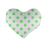Polka Dots - Light Green on White Standard 16  Premium Heart Shape Cushion