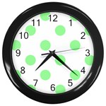 Polka Dots - Light Green on White Wall Clock (Black)