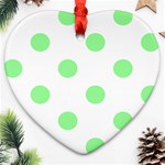 Polka Dots - Light Green on White Heart Ornament (Two Sides)
